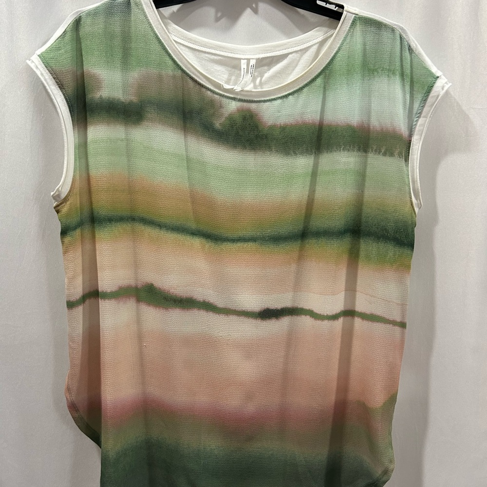 Anthropologie Pastel Striped Short Sleeve Tee in Mint, Pink, Peach - Picture 2 of 5